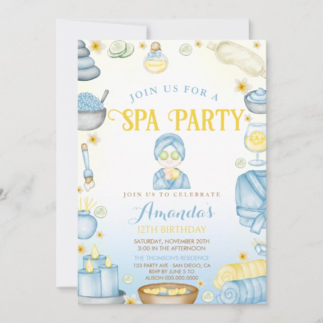  Spa Girls Birthday Invitation (Front)
