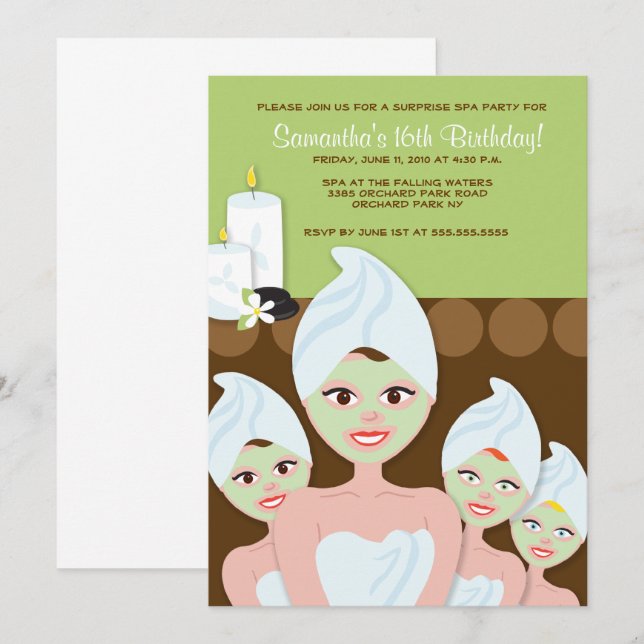 SPA Girls PARTY Birthday or Bridal Shower 5x7 Invitation (Front/Back)