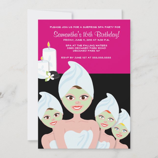 SPA Girls PARTY Birthday or Bridal Shower 5x7 Invitation (Front)