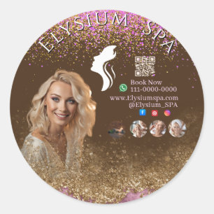 Spa Glitter Terracotta Sign Beauty Wellness Classic Round Sticker