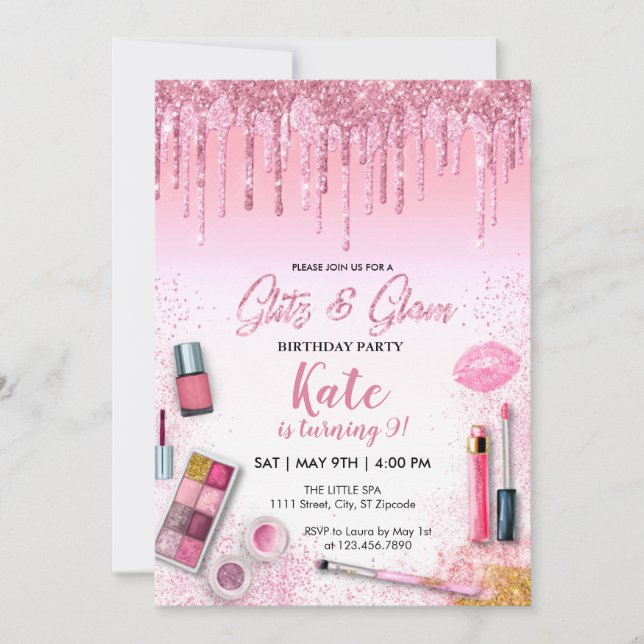 Spa Glitz & Glam Party Girl Birthday Invitation (Front)