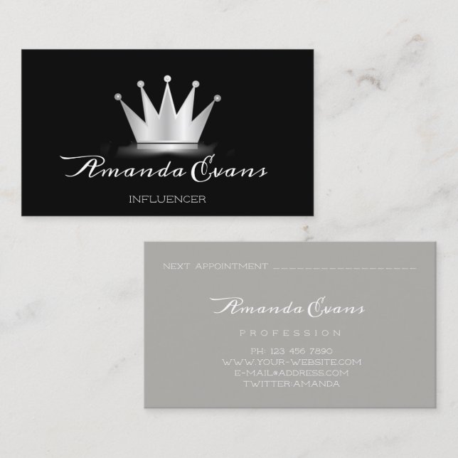 SPA Makeup Artist Silver Crown Royal Princess Appointment Card (Front/Back)