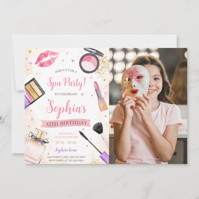 Spa Makeup Birthday Party Photo Invitation (Front)