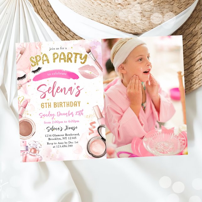 Spa Makeup Birthday Party Pink Glitz & Glam Party  Invitation (Creator Uploaded)