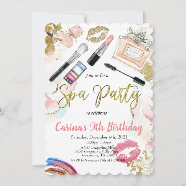 Spa Makeup Glam Birthday Invitation (Front)