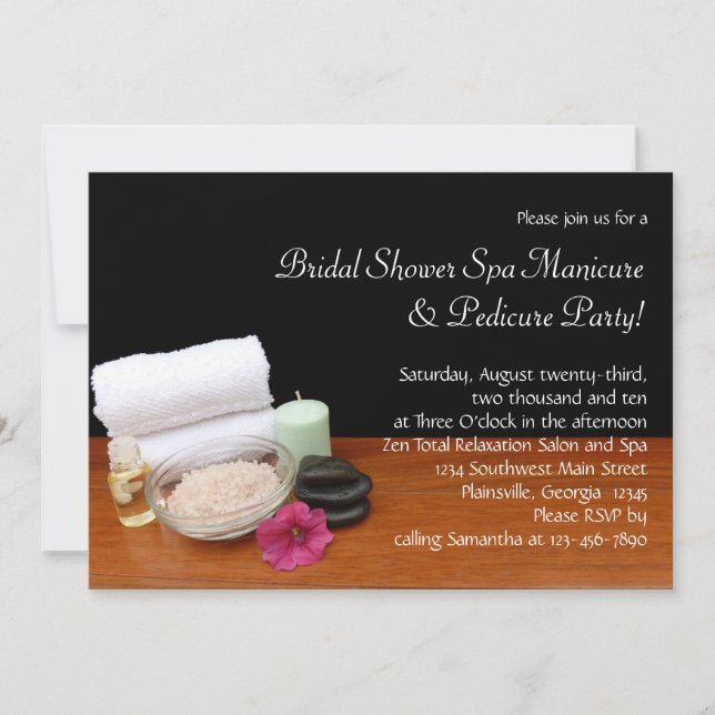 Spa/Massage/Pedicure Salon Scene Black/Colour Invitation (Front)