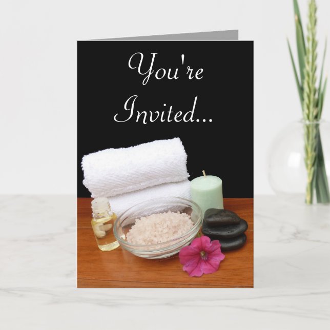 Spa/Massage/Pedicure Salon Scene Black/Colour Invitation (Front)