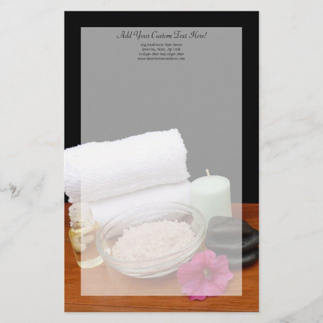Spa/Massage/Pedicure Salon Scene Black/Colour Stationery (Front)