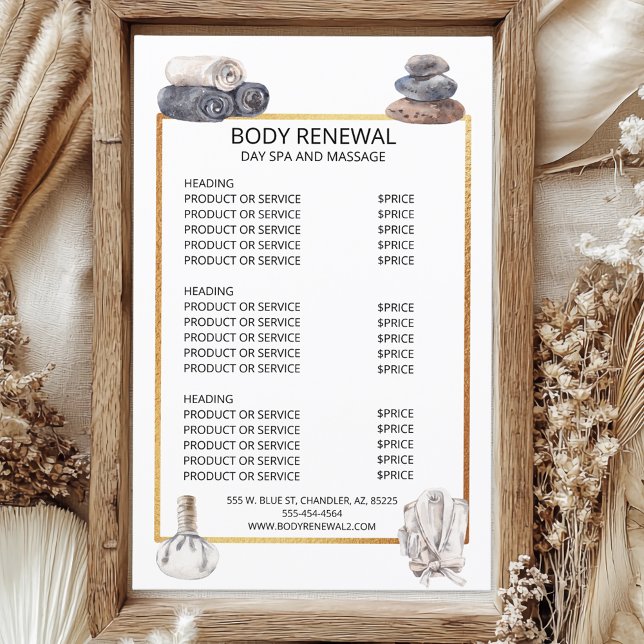 Spa Massage Price List Services Watercolor  (Creator Uploaded)