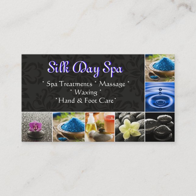 Spa Massage Salon Business Card Royal Blue Black (Front)