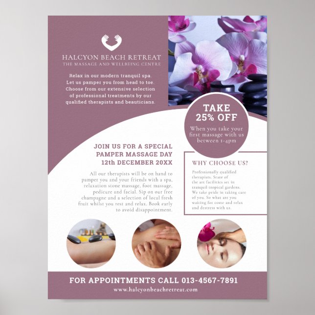 Spa massage wellness center treatment promo poster (Front)
