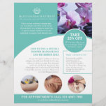 Spa massage wellness centre aqua promo flyer<br><div class="desc">Pamper event spa massage promo flyer. Template beauty massage spa treatment promotional marketing flyer,  ready for you to personalise with your own promotional text,  logo,  photos if required,  products,  services and business details. Other matching items available. Uniquely designed by www.mylittleeden.com</div>