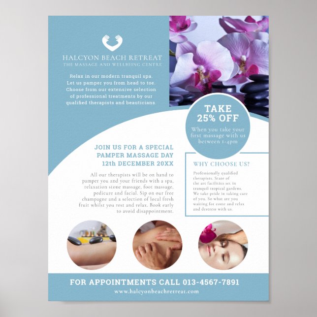 Spa massage wellness centre treatment promo poster (Front)