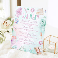 Spa Menu Pastel Kids Pamper Party Menu