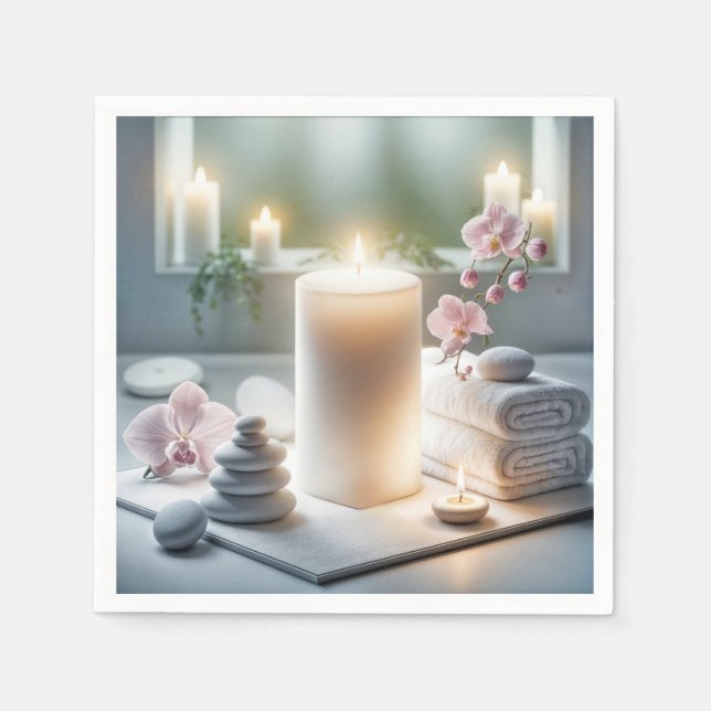 Spa Orchids and Glowing Candles Napkin (Front)