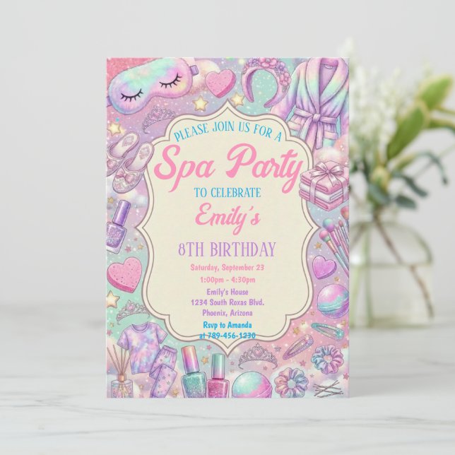 Spa Pamper Glam Party Birthday Invitation (Standing Front)