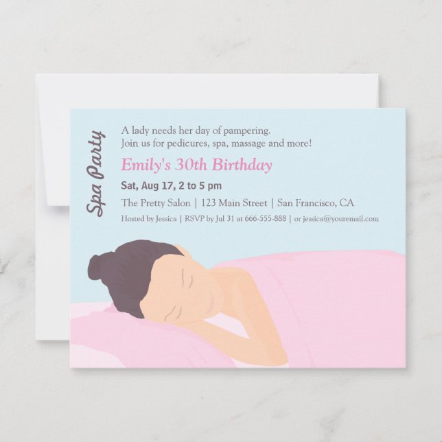 Spa Pampering Girls Birthday Party Invitations (Front)
