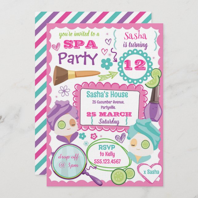 Spa Party Birthday Invitation (Front/Back)