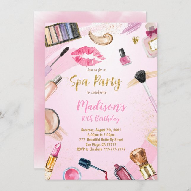 Spa Party Birthday Invitation (Front/Back)