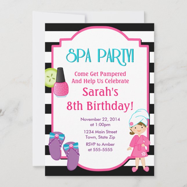 Spa Party Birthday Invitation 5x7 Card (Front)