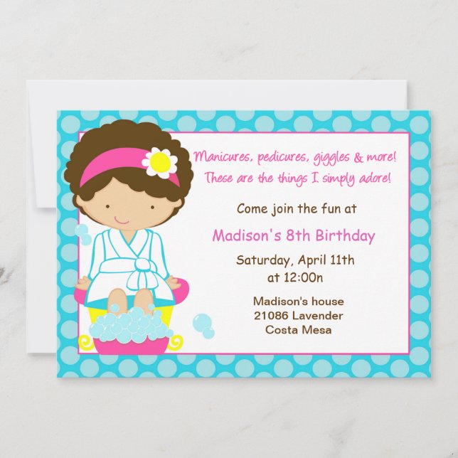 Spa Party Blue Dots Invitation (Front)