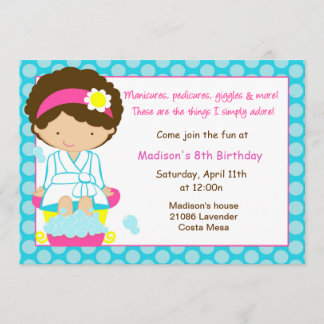 Spa Party Blue Dots Invitation