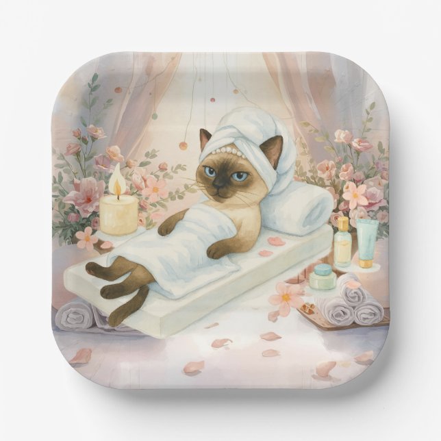 Spa Party for Cat Lovers Paper Plate (Front)