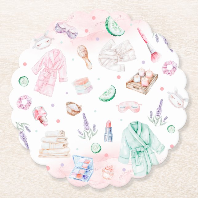 Spa Party Girl Birthday Paper Coaster (Front)