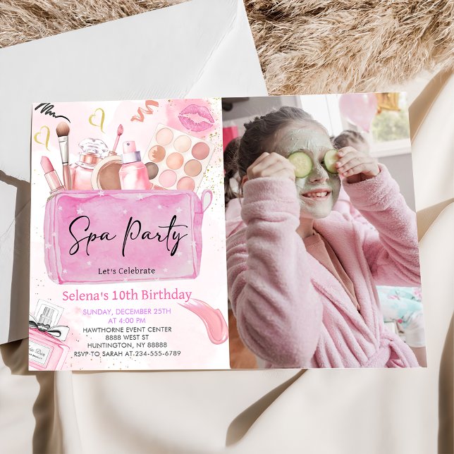 Spa Party Girl Makeup Birthday Photo Invitation (Creator Uploaded)