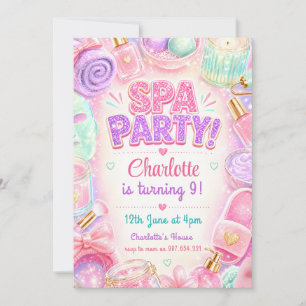 Spa Party Girls Pink Glitter 8th Birthday Invitation