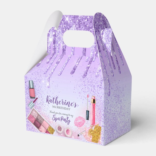 Spa Party Glam Girl Birthday Party Salon Purple Favour Box (Front Side)