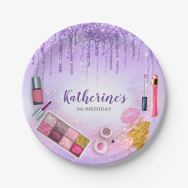 Spa Party Glam Girl Birthday Party Salon Purple Paper Plate (Front)