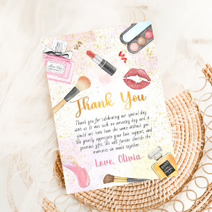 Spa Party Glam Girl Makeup Birthday Thank You Card
