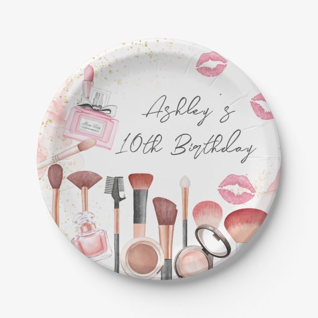 Spa Party Glamour Girl Makeup Birthday Paper Plate (Front)