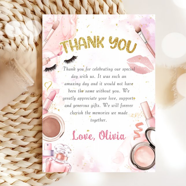 Spa Party Glamour Girl Makeup Birthday Photo Thank You Card (Creator Uploaded)