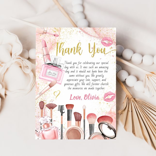 Spa Party Glamour Girl Makeup Birthday Thank You Card (Creator Uploaded)