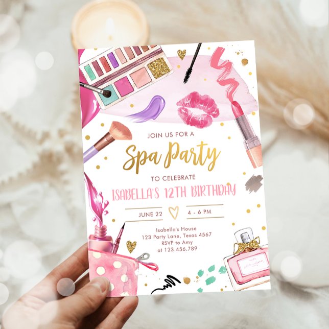 Spa Party Glitz Glam Glamour Girl Makeup Birthday Invitation (Creator Uploaded)