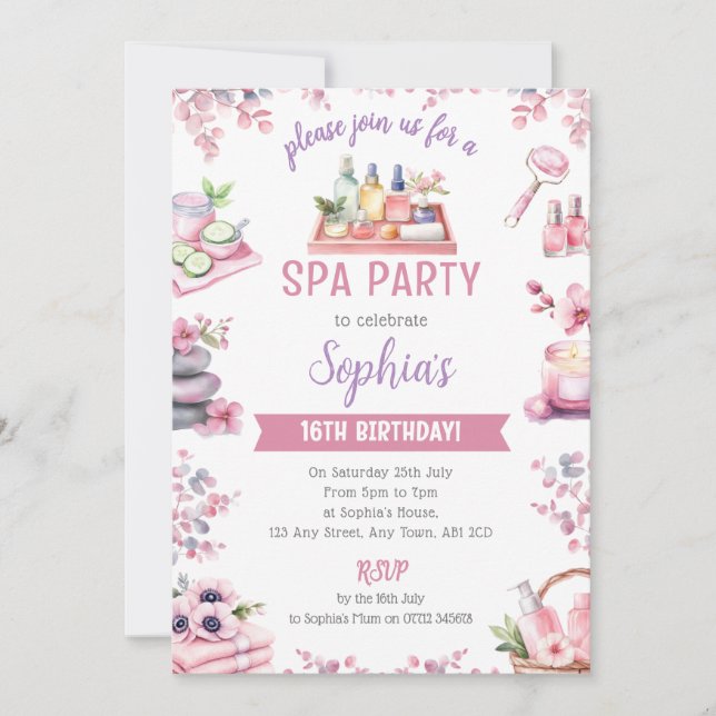 Spa Party Invitation - Cherry Blossom Pamper Party (Front)