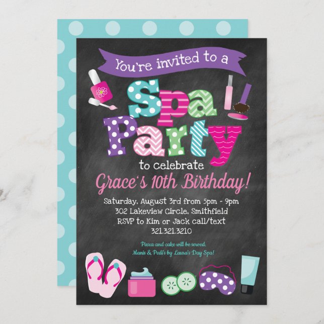 Spa Party Invitation - Kids Birthday Spa Party (Front/Back)
