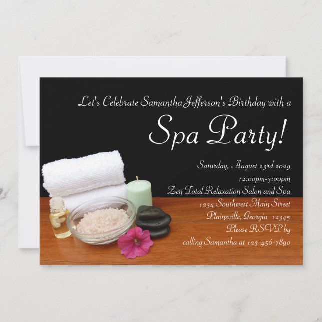 Spa Party Invitations, Salon Scene Black/Colour Invitation (Front)