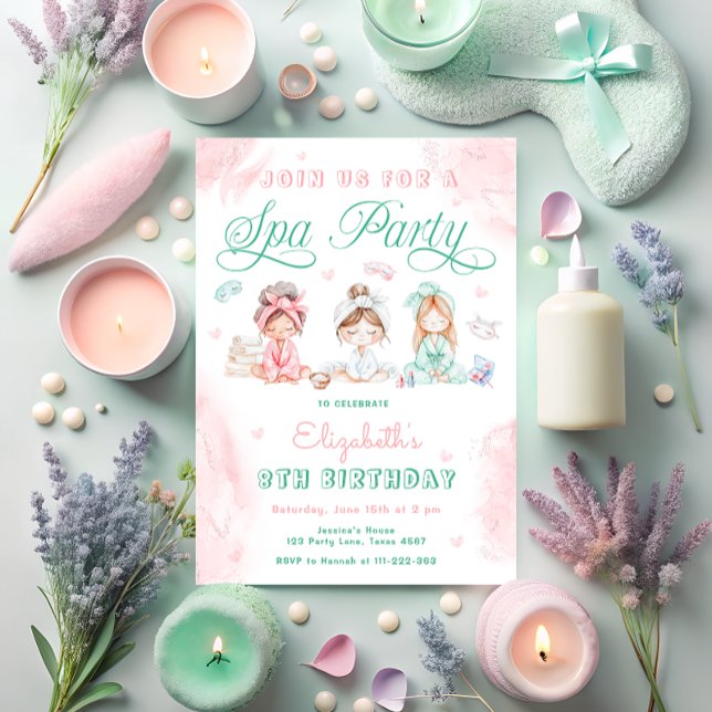 Spa Party Kids Birthday Party Pink Invitation (Creator Uploaded)