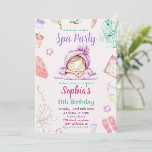 Spa Party Pamper Glam Day Party Girls Birthday  Invitation (Standing Front)