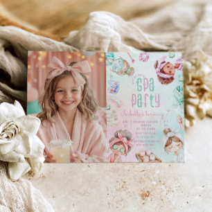 Spa party Pastel Glam Photo Birthday party Invitation