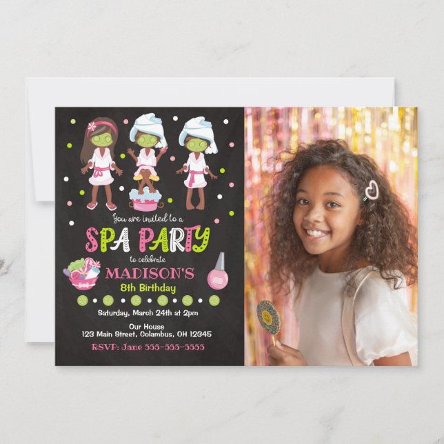 Spa Party Photo Birthday Invitation (Front)