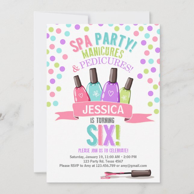 Spa Party Pink Purple birthday invitation Six (Front)