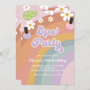 Spa Party retro Rainbow Birthday Invitation
