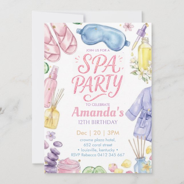  Spa party Spa Birthday  Invitation (Front)