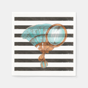 Spa Party Vintage Black and White Striped Napkin