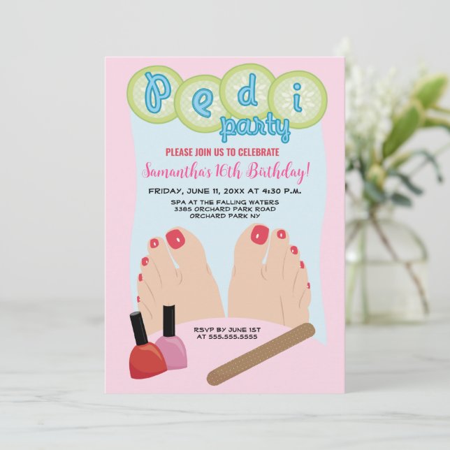 Spa Pedicure Birthday Party Invitation (Standing Front)