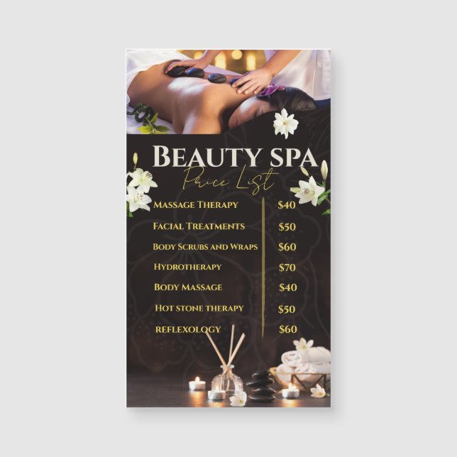 Spa Price List Service Menu (Front)